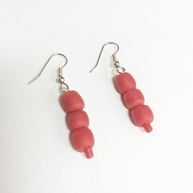 Glass Pearl Earrings - Red Poppy
