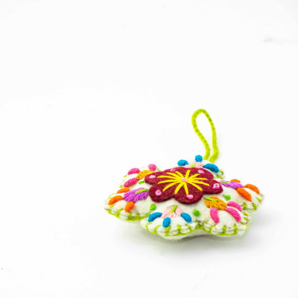 Snowflake Felted Wool Holiday Ornament - Mexico