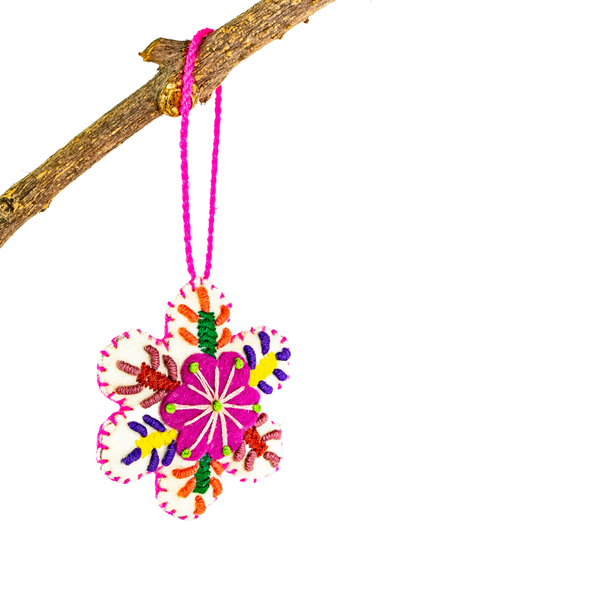 Snowflake Felted Wool Holiday Ornament - Mexico