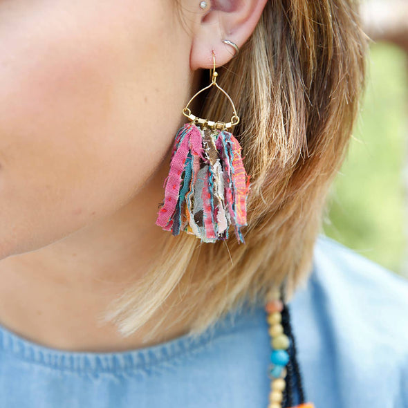 Fringed Kantha Earrings