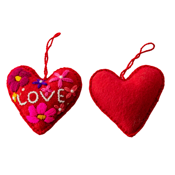 Love Heart Embroidered Holiday Ornament - Mexico