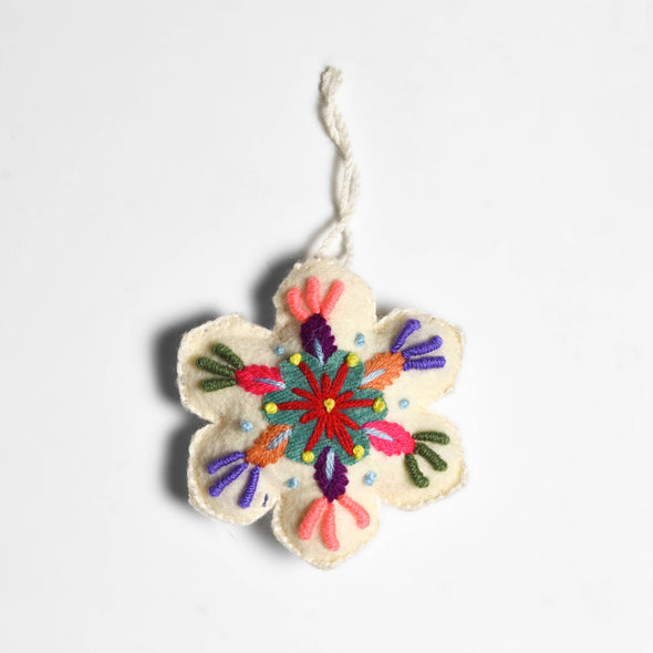 Snowflake Felted Wool Holiday Ornament - Mexico