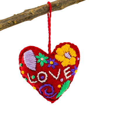 Love Heart Embroidered Holiday Ornament - Mexico