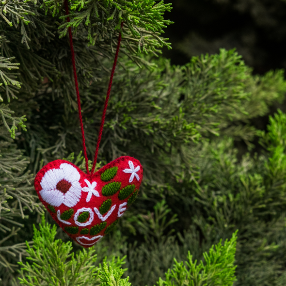 Love Heart Embroidered Holiday Ornament - Mexico