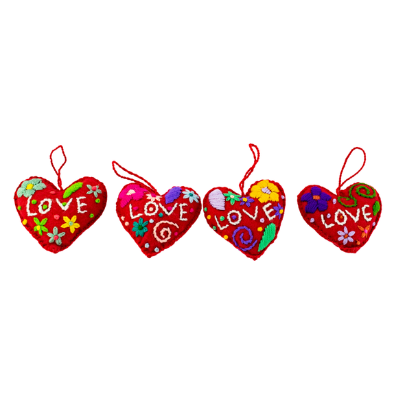 Love Heart Embroidered Holiday Ornament - Mexico