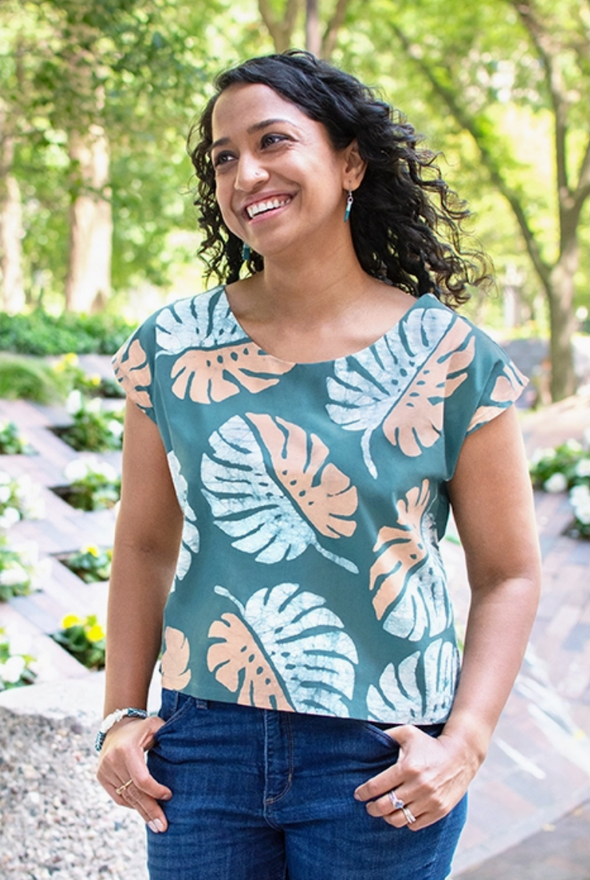 Boxy Blouse in Monstera Green