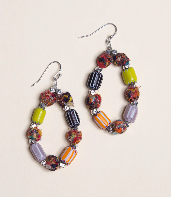 Upcycled Fabric Earrings - Gutka Glass and Fabric