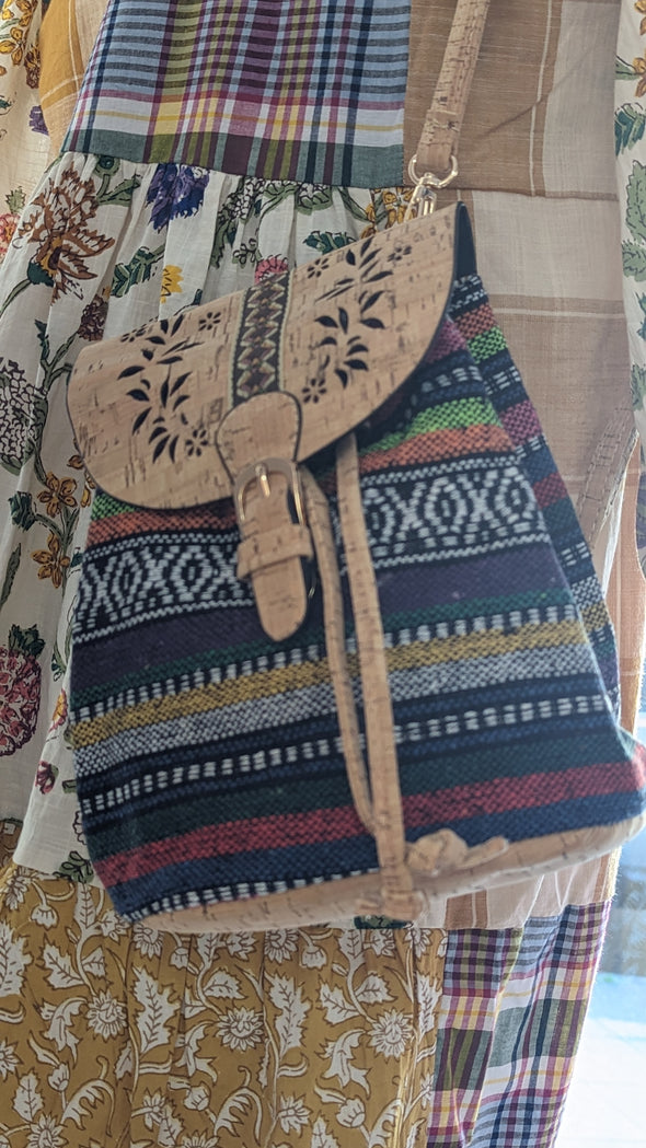 Cork and Textile Bag/ Backpack or Cross Body Bag