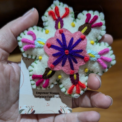 Snowflake Felted Wool Holiday Ornament - Mexico