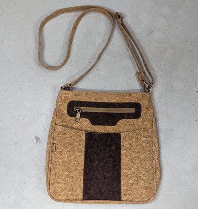 Natural Cork Vegan Bag - With Coffee Tone "T" Detail