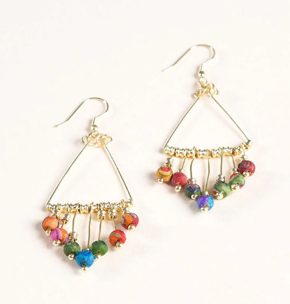 Upcycled Fabric Earrings - Tri Drop