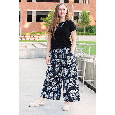 Trousers: Painted Floral – Black-Organic
