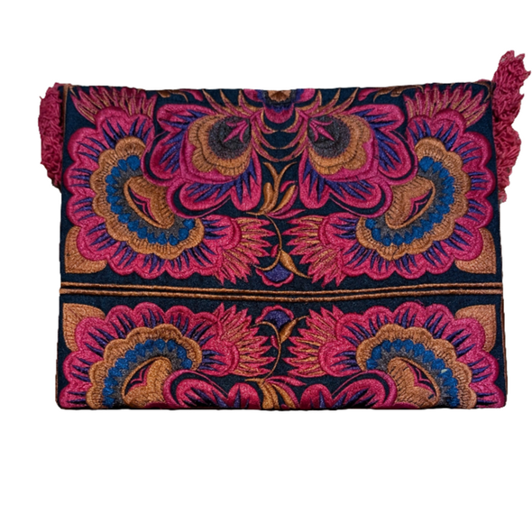 Repurposed Pom Poms and Bells Vintage Hmong Clutch - Thailand