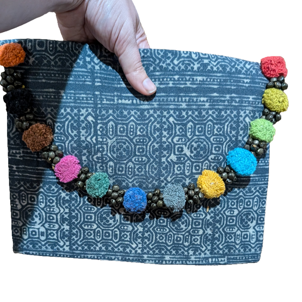 Repurposed Pom Poms and Bells Vintage Hmong Clutch - Thailand