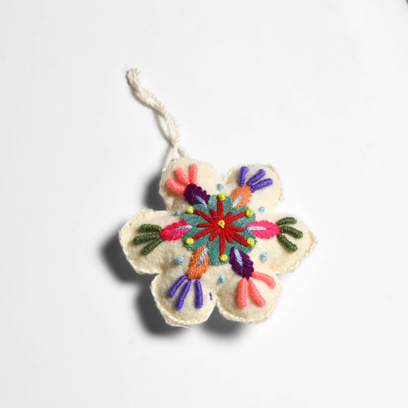 Snowflake Felted Wool Holiday Ornament - Mexico