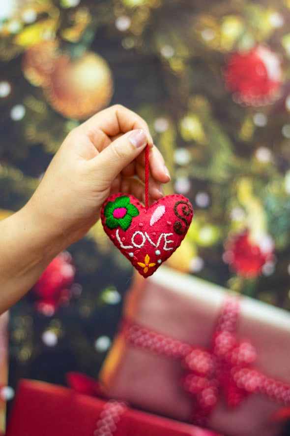 Love Heart Embroidered Holiday Ornament - Mexico