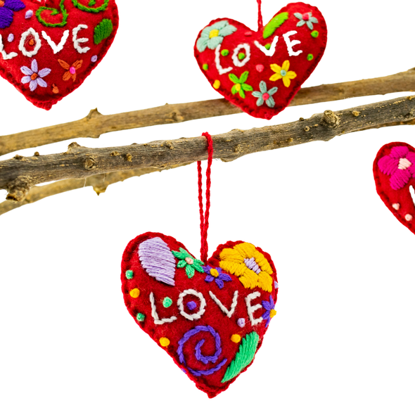 Love Heart Embroidered Holiday Ornament - Mexico