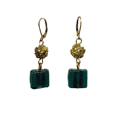 Square Glass Earrings teal