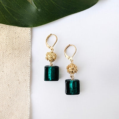 Square Glass Earrings teal