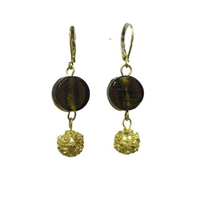 Round Glass Earrings - Olive