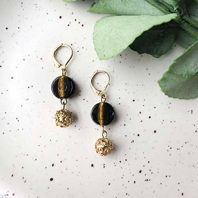 Round Glass Earrings - Olive