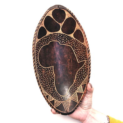 Hand Carved Wooden Oval Bowl - Afrika Pattern