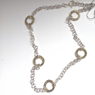 Silver Chain with Brass Rings Necklace