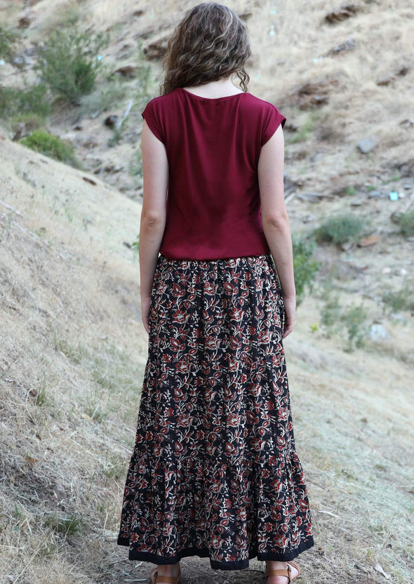 Maxi Block Print Skirt - Red
