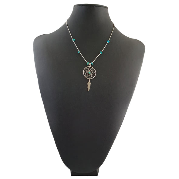 Sterling silver and turquoise dreamcatcher necklace.