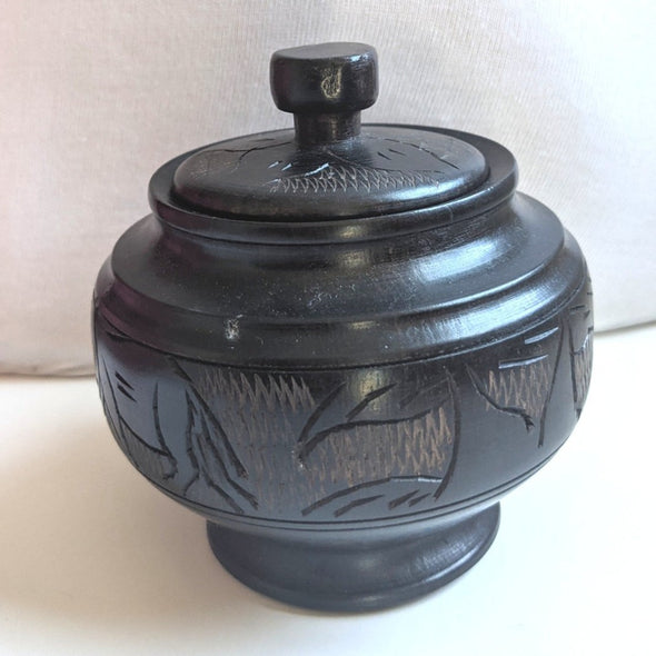 Hand Carved Storage Pot with Lid