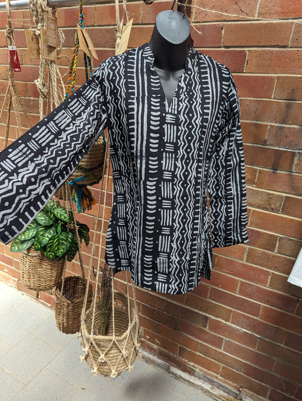 Long Sleeves Traveller Tunic- Black Pathways Organic Cotton