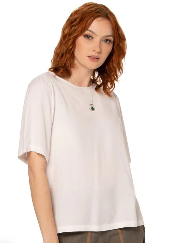Woven Bamboo Bell Sleeve Top - White