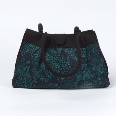 Evening Bag - Black and Deep Turquoise Floral, Cotton