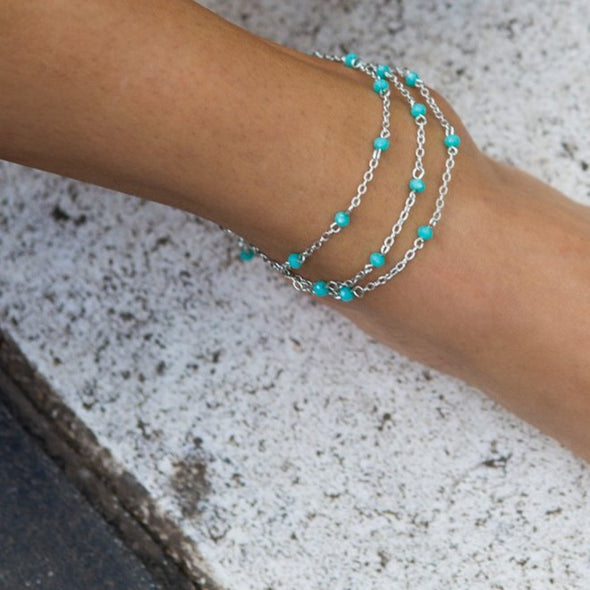 Silver and Teal drops Anklet