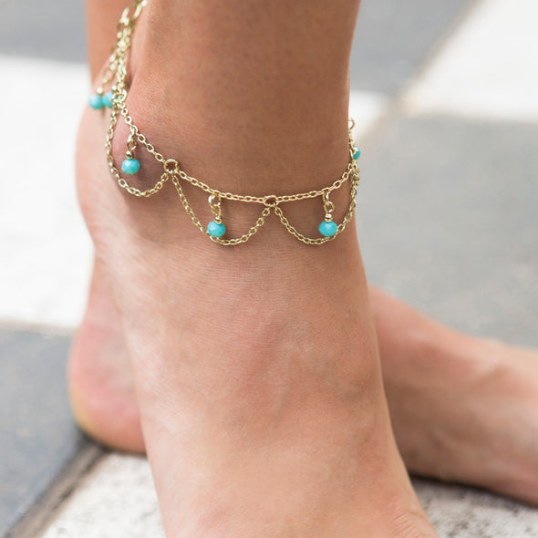 Scallop Brass and Glass Anklet