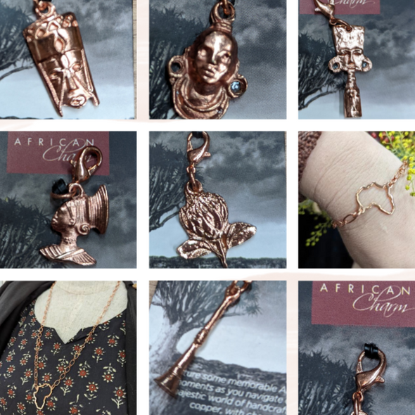 African Copper Charm Collection - Charm - Protea, Masks, Horn and Mountain